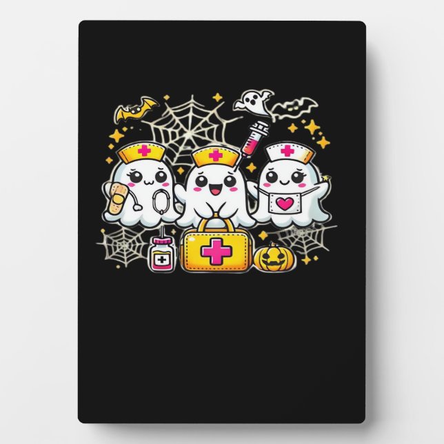 Cute Halloween Ghost Nurse Trio with Medical Kit a Fotoplatte (Vorderseite)