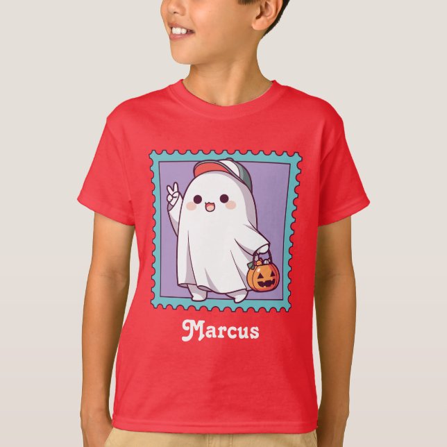 Cute Halloween Ghost School Kids Custom T-Shirt (Vorderseite)