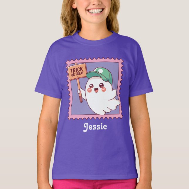 Cute Halloween Ghost Trick or Treat Kids Custom T-Shirt (Vorderseite)