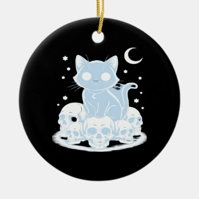 Cute Halloween Kitten Cat Gothic Aesthetic Essenti Keramik Ornament (Vorne)