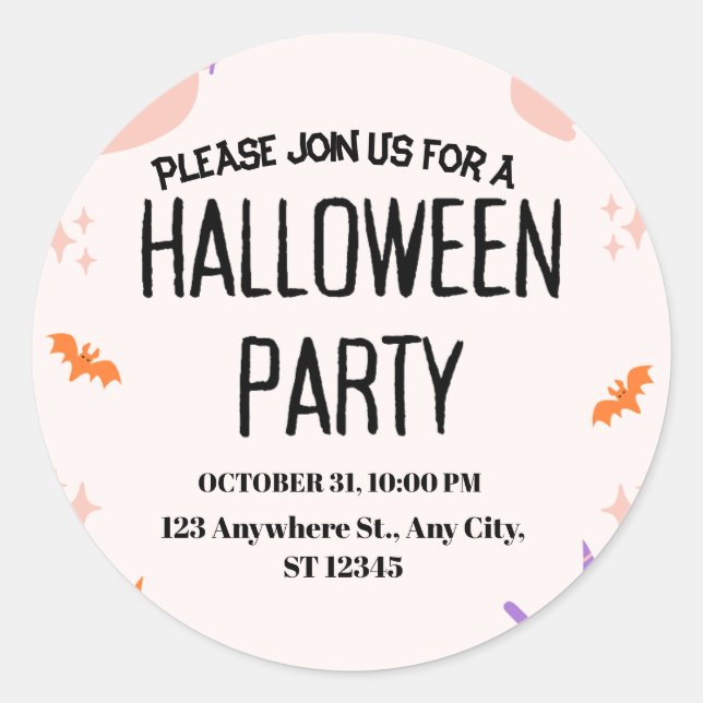 Cute Halloween Party Invitation Runder Aufkleber (Vorderseite)