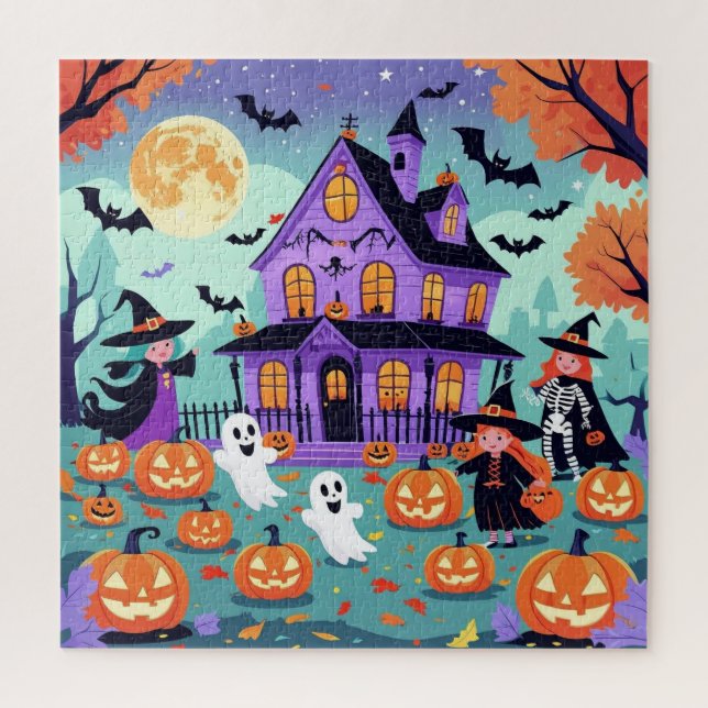 Cute Halloween Puzzle – Haunted House, Ghosts (Vertikal)