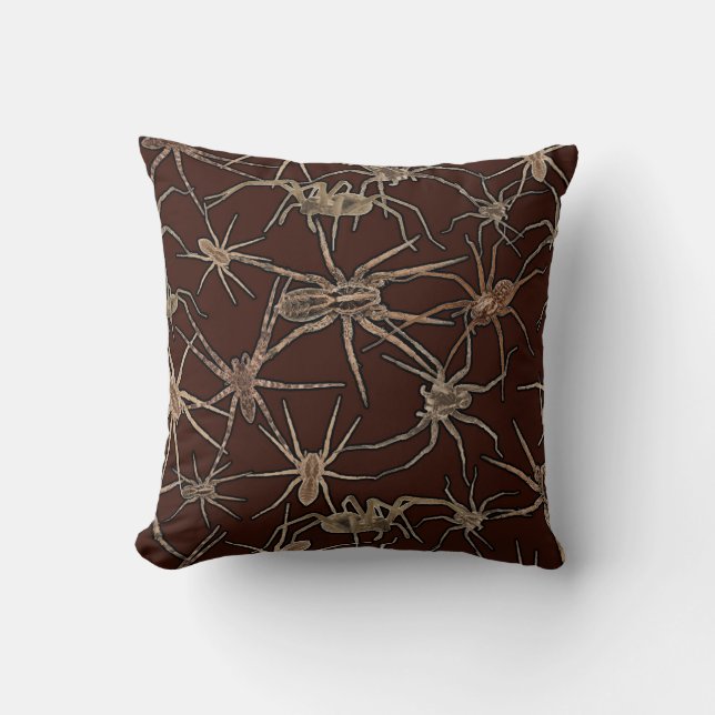 Cute Halloween Spiders on Chocolate Brown Kissen (Vorderseite)