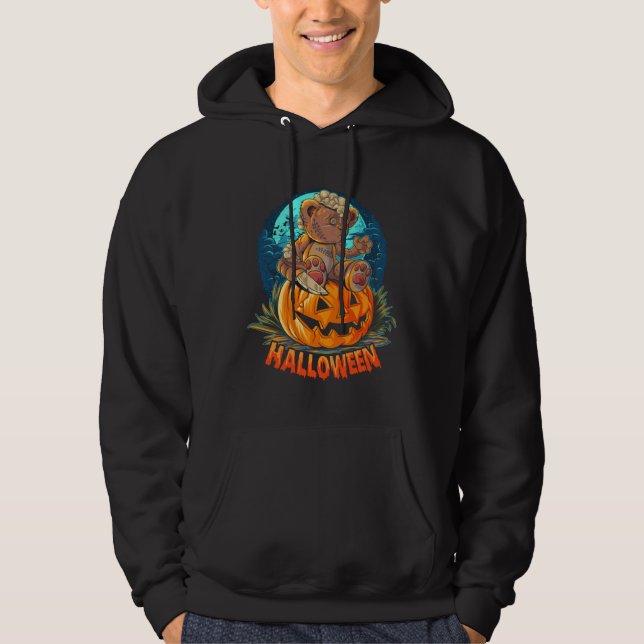 Cute Halloween Teddy Bear Sitting Pumpkin Hallowee Hoodie (Vorderseite)