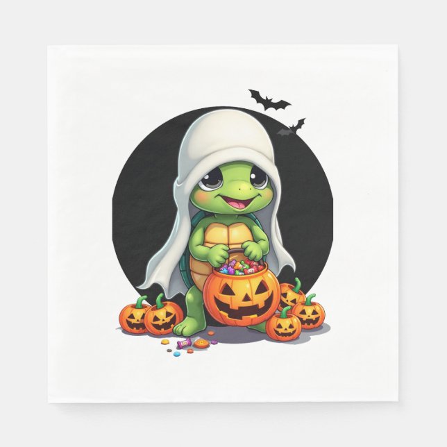 Cute Halloween Turtle Ghost with Candy (7) Serviette (Vorderseite)
