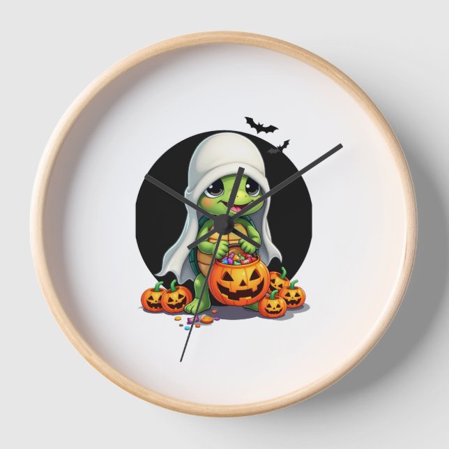 Cute Halloween Turtle Ghost with Candy (7) Uhr (Vorderseite)