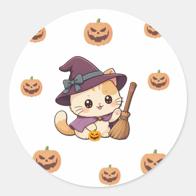 Cute Halloween Witch Cat Sticker (Vorderseite)