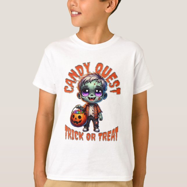 Cute Halloween Zombie Kid Candy Quest T-Shirt (Vorderseite)