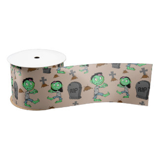 Cute Halloween Zombie Pattern Ribbon | Spooky Cart Satinband