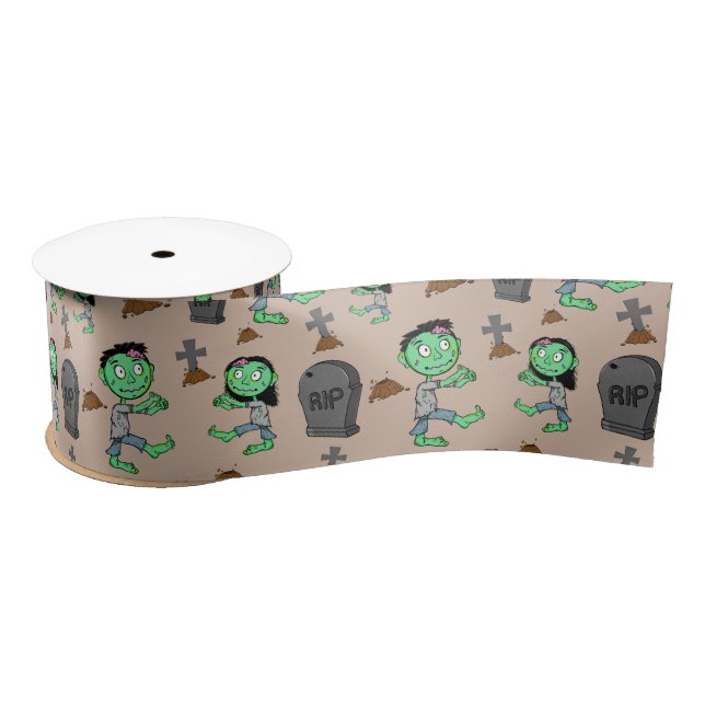 Cute Halloween Zombie Pattern Ribbon | Spooky Cart Satinband (Spule)