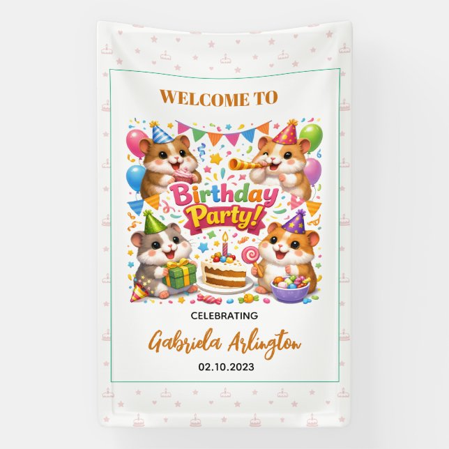 Cute Hamster Birthday Party | Kids Hamster Banner (Vertikal)