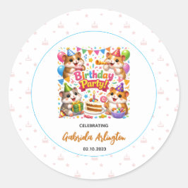 Cute Hamster Birthday Party | Kids Hamster Runder Aufkleber