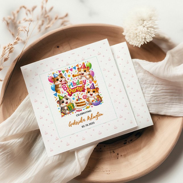 Cute Hamster Birthday Party | Kids Hamster Serviette (Cute Hamster Birthday Party | Kids Hamster napkins
)