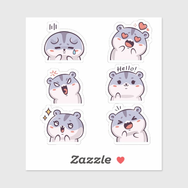 Cute Hamster Emoji Reaction Faces Vinyl Sticker  (Blatt)
