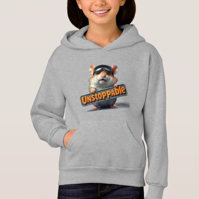 Cute Hamster Hoodie – “Unstoppable” Motivational  (Vorderseite)