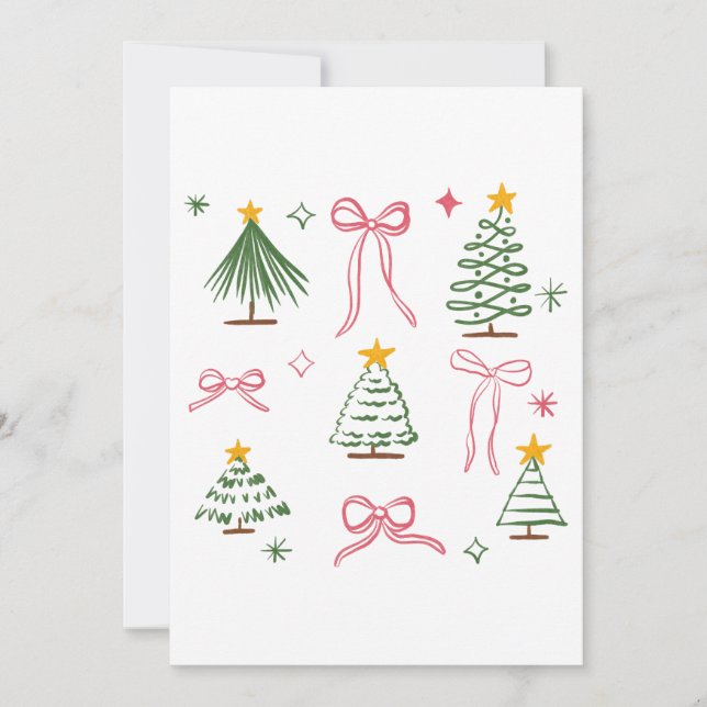 Cute Hand Drawn Christmas Trees and Bows Pattern Einladung (Vorderseite)