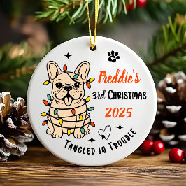 Cute Hand Drawn French Bulldog's First Christmas Keramik Ornament