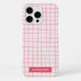 Cute Hand-Drawn Modern Pink Grid iPhone 16 Pro Max Hülle