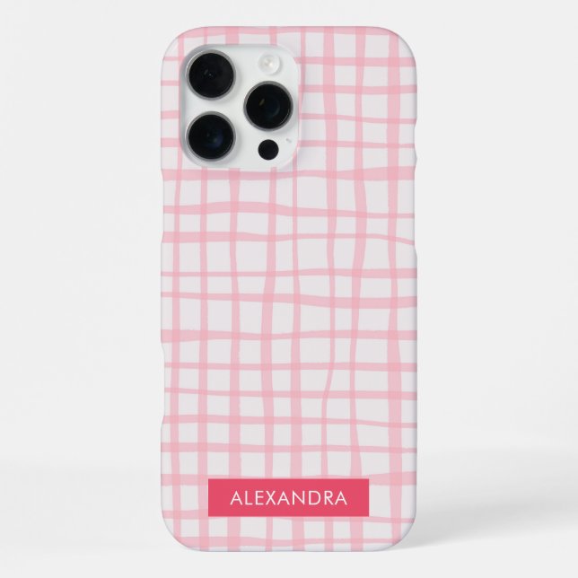 Cute Hand-Drawn Modern Pink Grid iPhone Hülle (Rückseite)