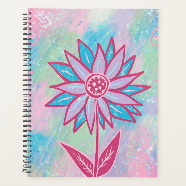 Cute Hand-drawn Pastel Flower Planer (Vorderseite)