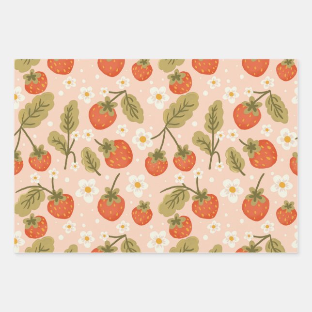 Cute Hand-drawn Red Strawberry Seamless Pattern Geschenkpapier Set (Vorderseite)