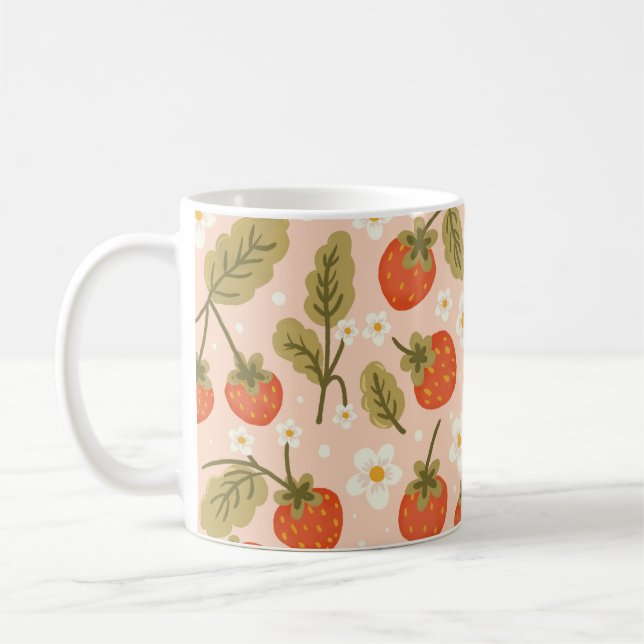 Cute Hand-drawn Red Strawberry Seamless Pattern Kaffeetasse (Links)