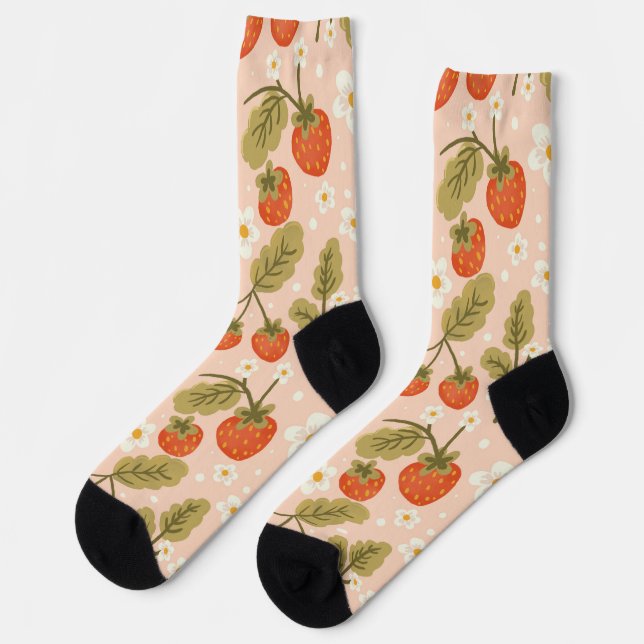 Cute Hand-drawn Red Strawberry Seamless Pattern Socken (Linkes Detail)