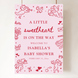 Cute Hand Drawn Valentine Baby Shower Welcome Sign Poster