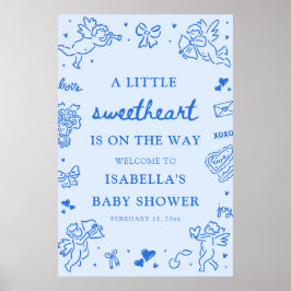 Cute Hand Drawn Valentine Baby Shower Welcome Sign Poster