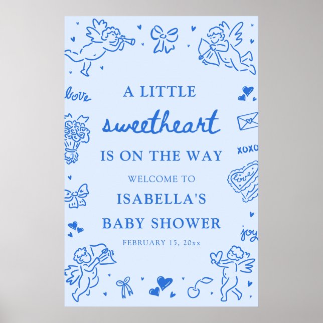 Cute Hand Drawn Valentine Baby Shower Welcome Sign Poster (Vorne)