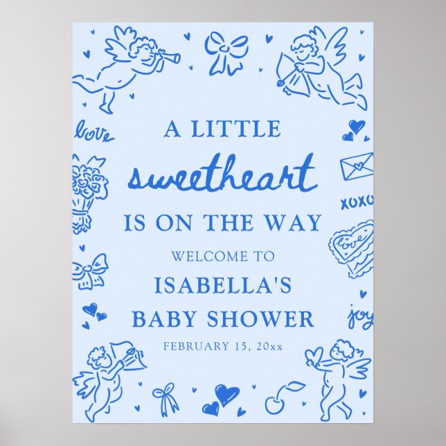 Cute Hand Drawn Valentine Baby Shower Welcome Sign Poster (Vorne)