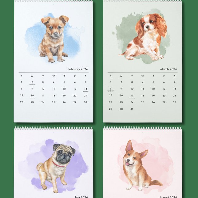 Cute Hand-Painted Dogs Art Wall Calendar Kalender (Von Creator hochgeladen)