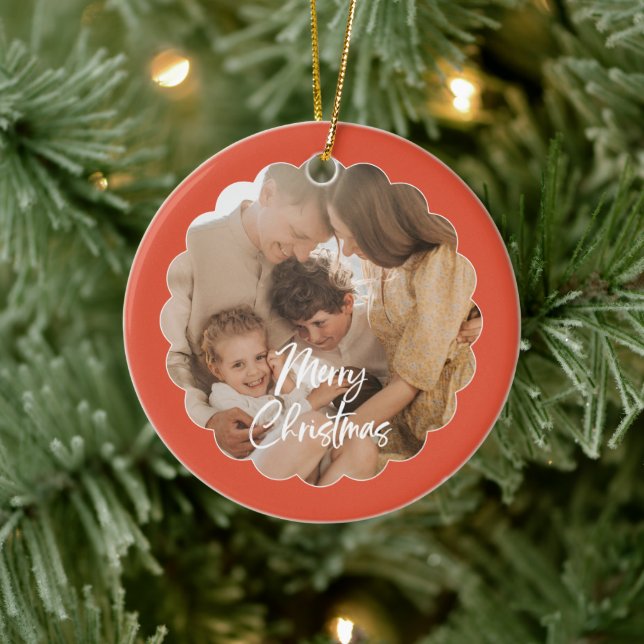Cute Handwritten Script Merry Christmas Photo Keramik Ornament (Baum)