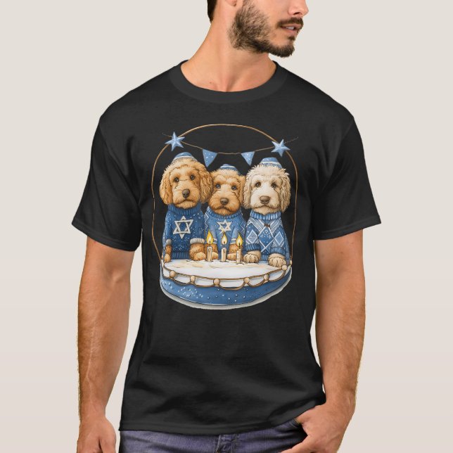 Cute Hanukkah Goldendoodle Dogs Menorah Doodle Can T-Shirt (Vorderseite)
