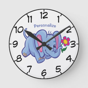 Cute & Happy Baby Elephant Cartoon Personalize Runde Wanduhr