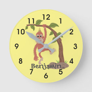 Cute happy baby orangutan cartoon illustration runde wanduhr