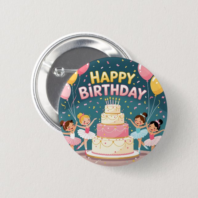 Cute Happy Birthday ballerina theme Button (Vorne & Hinten)