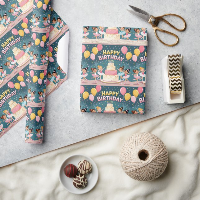 Cute Happy Birthday ballerina theme Geschenkpapier (Kunsthandwerk)