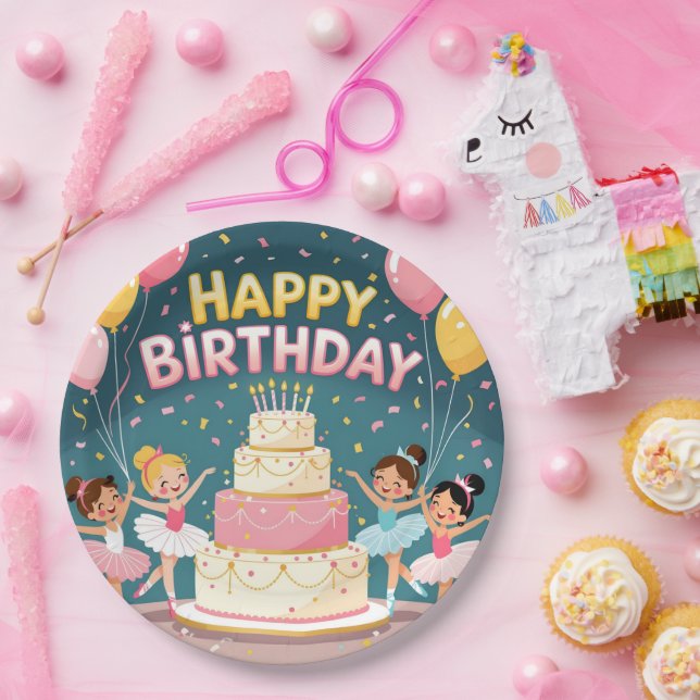 Cute Happy Birthday ballerina theme Pappteller (Party)