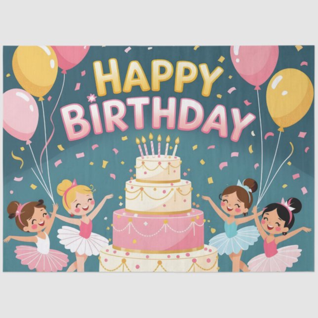 Cute Happy Birthday ballerina theme Seidenpapier (Vorderseite)