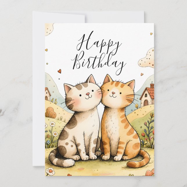 Cute Happy Birthday Cat Card Feiertagskarte (Vorderseite)