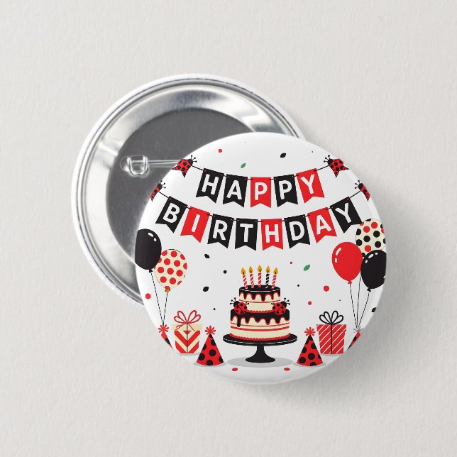 Cute Happy Birthday ladybug theme Button (Vorne & Hinten)
