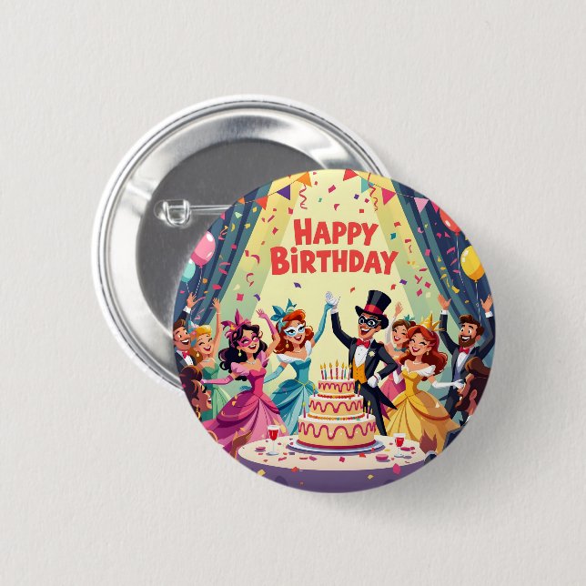 Cute Happy Birthday masquerade theme Button (Vorne & Hinten)