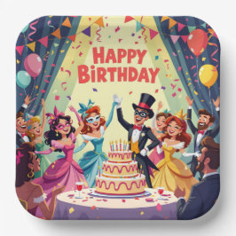 Cute Happy Birthday masquerade theme Pappteller