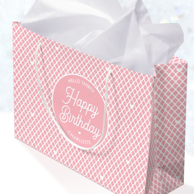 Cute Happy Birthday Name Any Age Pretty Pink Große Geschenktüte (Von Creator hochgeladen)