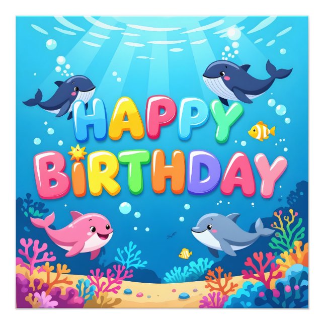 Cute Happy Birthday nautical dolphin Fotodruck (Vorne)
