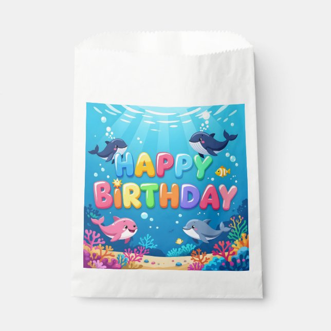 Cute Happy Birthday nautical dolphin Geschenktütchen (Vorderseite)