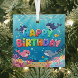 Cute Happy Birthday nautical dolphin Ornament Aus Glas