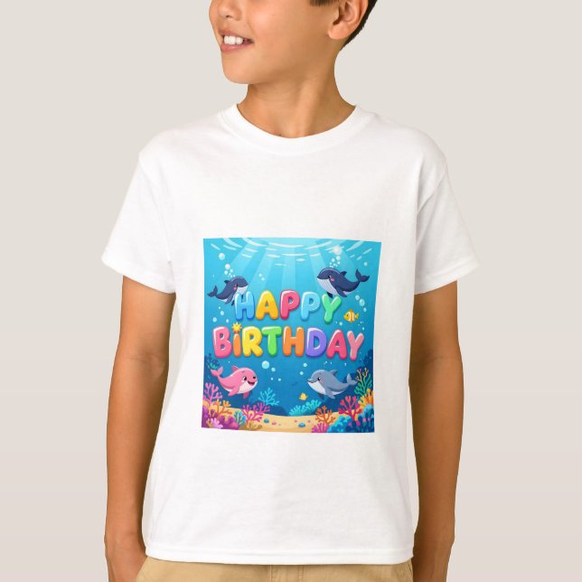 Cute Happy Birthday nautical dolphin T-Shirt (Vorderseite)