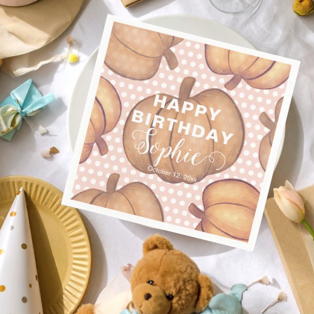 Cute Happy Birthday Pink & Orange Pumpkin Party  Serviette (Von Creator hochgeladen)